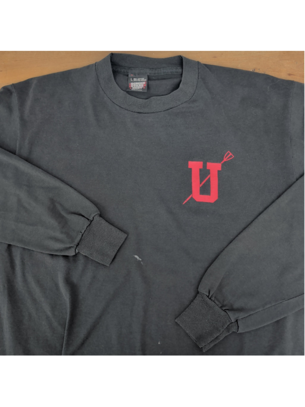 Single Stitch Screen Stars U Lacrosse Black Long Sleeve Shirt Large